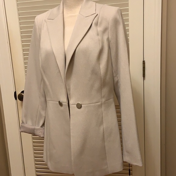 Calvin Klein Stretch Twill Peak Lapel Collar Open-front Jacket in Khaki - Picture 9 of 15